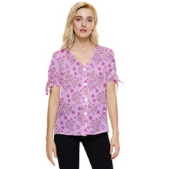 Illustration Pattern Seamless Bow Sleeve Button Up Top by Maspions