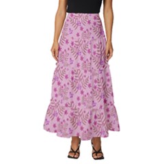 Illustration Pattern Seamless Tiered Ruffle Maxi Skirt by Maspions