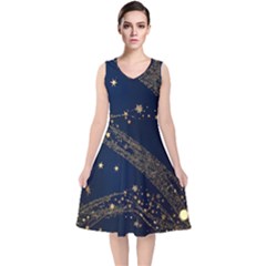 Starsstar Glitter V-neck Midi Sleeveless Dress  by Maspions