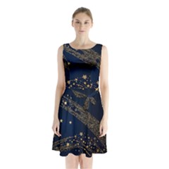 Starsstar Glitter Sleeveless Waist Tie Chiffon Dress