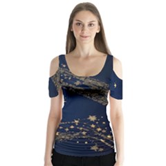 Starsstar Glitter Butterfly Sleeve Cutout T-shirt 