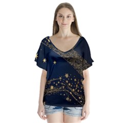 Starsstar Glitter V-neck Flutter Sleeve Top