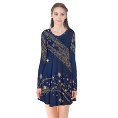 Starsstar Glitter Long Sleeve V-neck Flare Dress