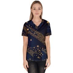 Starsstar Glitter Women s V-neck Scrub Top