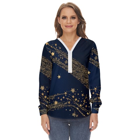 Starsstar Glitter Zip Up Long Sleeve Blouse by Maspions