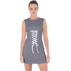 Abstract Diagonal Stripe Pattern Seamless Lace Up Front Bodycon Dress