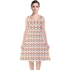 Geometric Tribal Pattern Design V-neck Midi Sleeveless Dress 