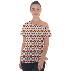 Geometric Tribal Pattern Design Off Shoulder Tie-up T-shirt