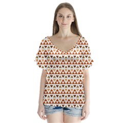 Geometric Tribal Pattern Design V-neck Flutter Sleeve Top