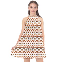 Geometric Tribal Pattern Design Halter Neckline Chiffon Dress 