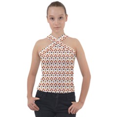 Geometric Tribal Pattern Design Cross Neck Velour Top