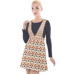 Geometric Tribal Pattern Design Plunge Pinafore Velour Dress