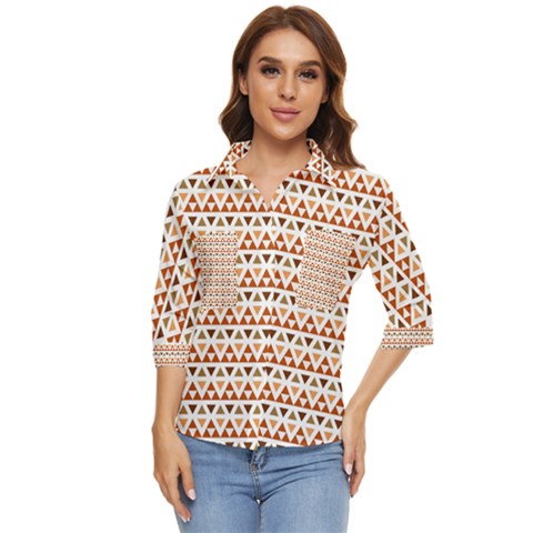 Geometric Tribal Pattern Design Women s Quarter Sleeve Pocket Shirt by Maspions