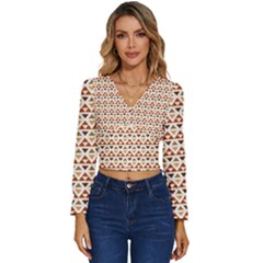 Geometric Tribal Pattern Design Long Sleeve V-neck Top