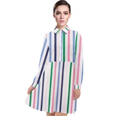 Stripes Pattern Abstract Retro Vintage Long Sleeve Chiffon Shirt Dress