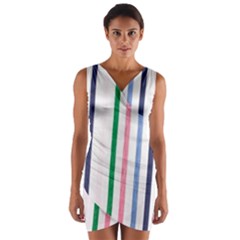 Stripes Pattern Abstract Retro Vintage Wrap Front Bodycon Dress