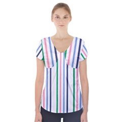 Stripes Pattern Abstract Retro Vintage Short Sleeve Front Detail Top