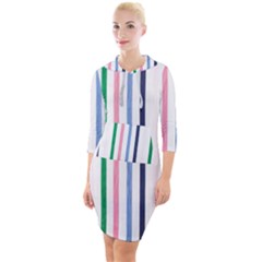 Stripes Pattern Abstract Retro Vintage Quarter Sleeve Hood Bodycon Dress