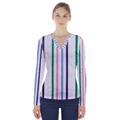 Stripes Pattern Abstract Retro Vintage V-neck Long Sleeve Top