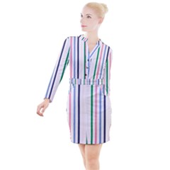 Stripes Pattern Abstract Retro Vintage Button Long Sleeve Dress