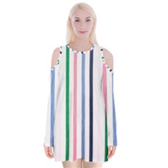 Stripes Pattern Abstract Retro Vintage Velvet Long Sleeve Shoulder Cutout Dress