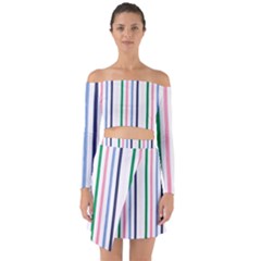 Stripes Pattern Abstract Retro Vintage Off Shoulder Top With Skirt Set