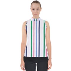 Stripes Pattern Abstract Retro Vintage Mock Neck Shell Top