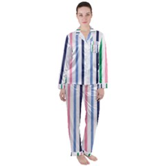 Stripes Pattern Abstract Retro Vintage Women s Long Sleeve Satin Pajamas Set	