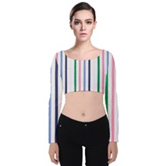 Stripes Pattern Abstract Retro Vintage Velvet Long Sleeve Crop Top