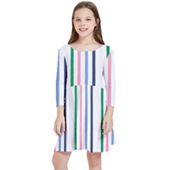 Stripes Pattern Abstract Retro Vintage Kids  Quarter Sleeve Skater Dress