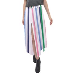 Stripes Pattern Abstract Retro Vintage Velour Split Maxi Skirt