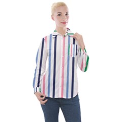 Stripes Pattern Abstract Retro Vintage Women s Long Sleeve Pocket Shirt