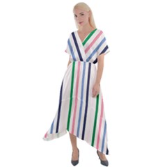 Stripes Pattern Abstract Retro Vintage Cross Front Sharkbite Hem Maxi Dress