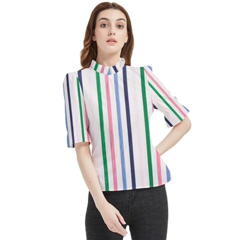 Stripes Pattern Abstract Retro Vintage Frill Neck Blouse by Maspions