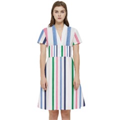 Stripes Pattern Abstract Retro Vintage Short Sleeve Waist Detail Dress