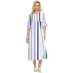 Stripes Pattern Abstract Retro Vintage Double Cuff Midi Dress