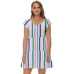 Stripes Pattern Abstract Retro Vintage Short Sleeve Tiered Mini Dress