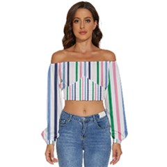 Stripes Pattern Abstract Retro Vintage Long Sleeve Crinkled Weave Crop Top