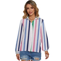 Stripes Pattern Abstract Retro Vintage Women s Long Sleeve Button Up Shirt