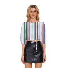 Stripes Pattern Abstract Retro Vintage Mid Sleeve Drawstring Hem Top