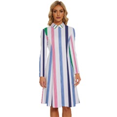 Stripes Pattern Abstract Retro Vintage Long Sleeve Shirt Collar A-line Dress by Maspions