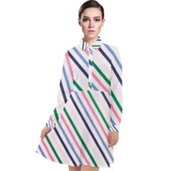 Retro Vintage Stripe Pattern Abstract Long Sleeve Chiffon Shirt Dress