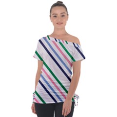 Retro Vintage Stripe Pattern Abstract Off Shoulder Tie-up T-shirt