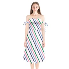 Retro Vintage Stripe Pattern Abstract Shoulder Tie Bardot Midi Dress