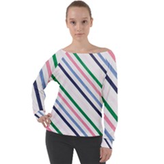 Retro Vintage Stripe Pattern Abstract Off Shoulder Long Sleeve Velour Top