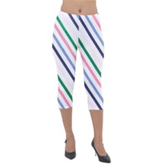 Retro Vintage Stripe Pattern Abstract Lightweight Velour Capri Leggings 