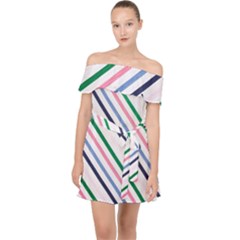 Retro Vintage Stripe Pattern Abstract Off Shoulder Chiffon Dress