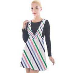 Retro Vintage Stripe Pattern Abstract Plunge Pinafore Velour Dress