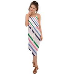 Retro Vintage Stripe Pattern Abstract Waist Tie Cover Up Chiffon Dress