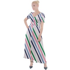 Retro Vintage Stripe Pattern Abstract Button Up Short Sleeve Maxi Dress